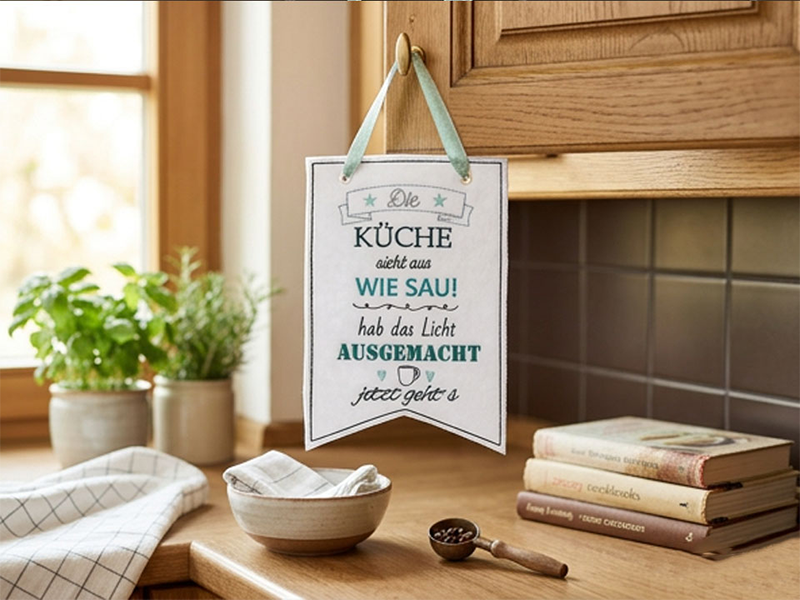 Preview: Wimpel - Die Küche sieht aus wie Sau Spruch - ITH-Stickdatei